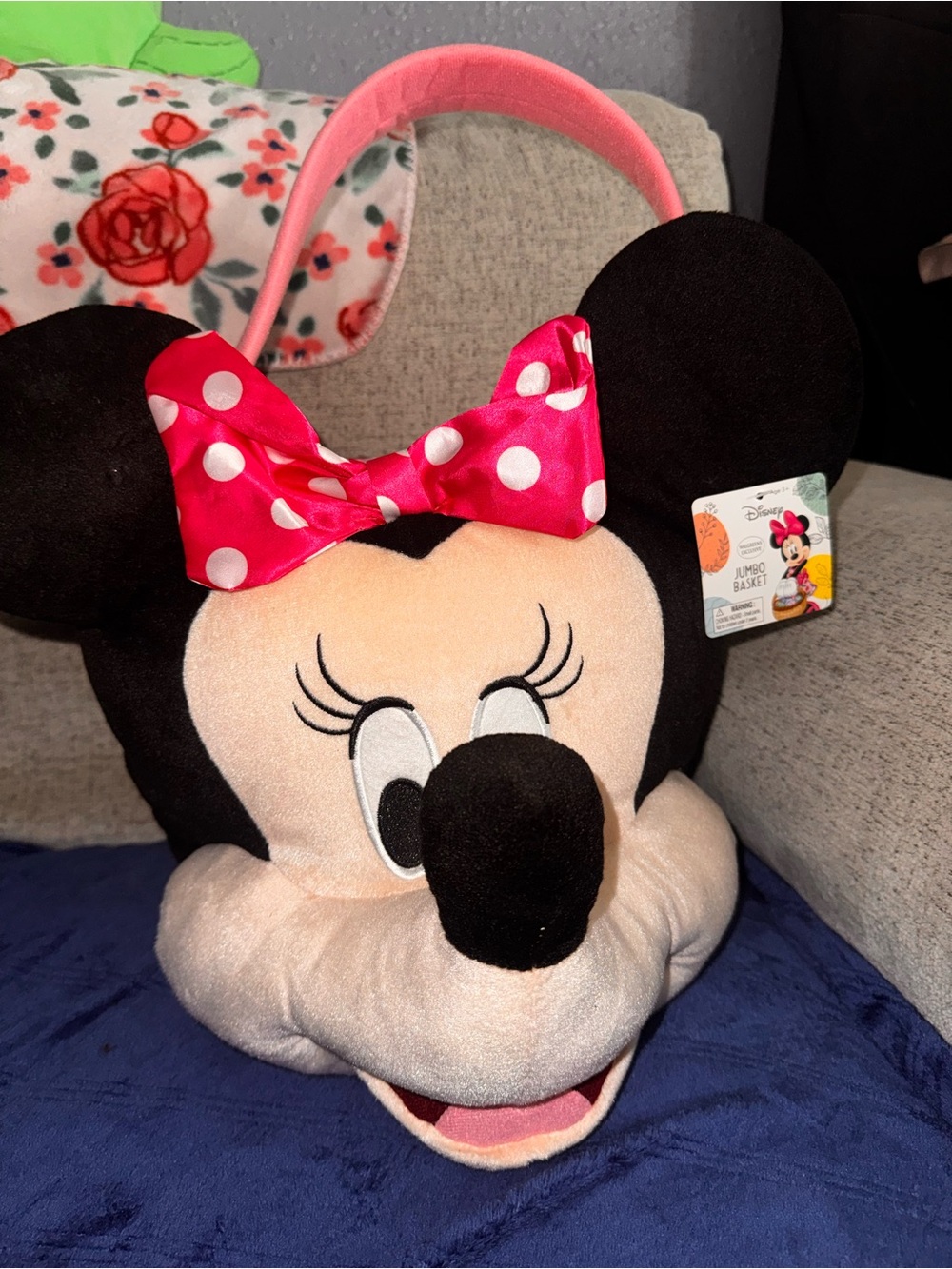 Disney Minnie Mouse Plush Easter Basket with Pink Polka Dot Bow NWT